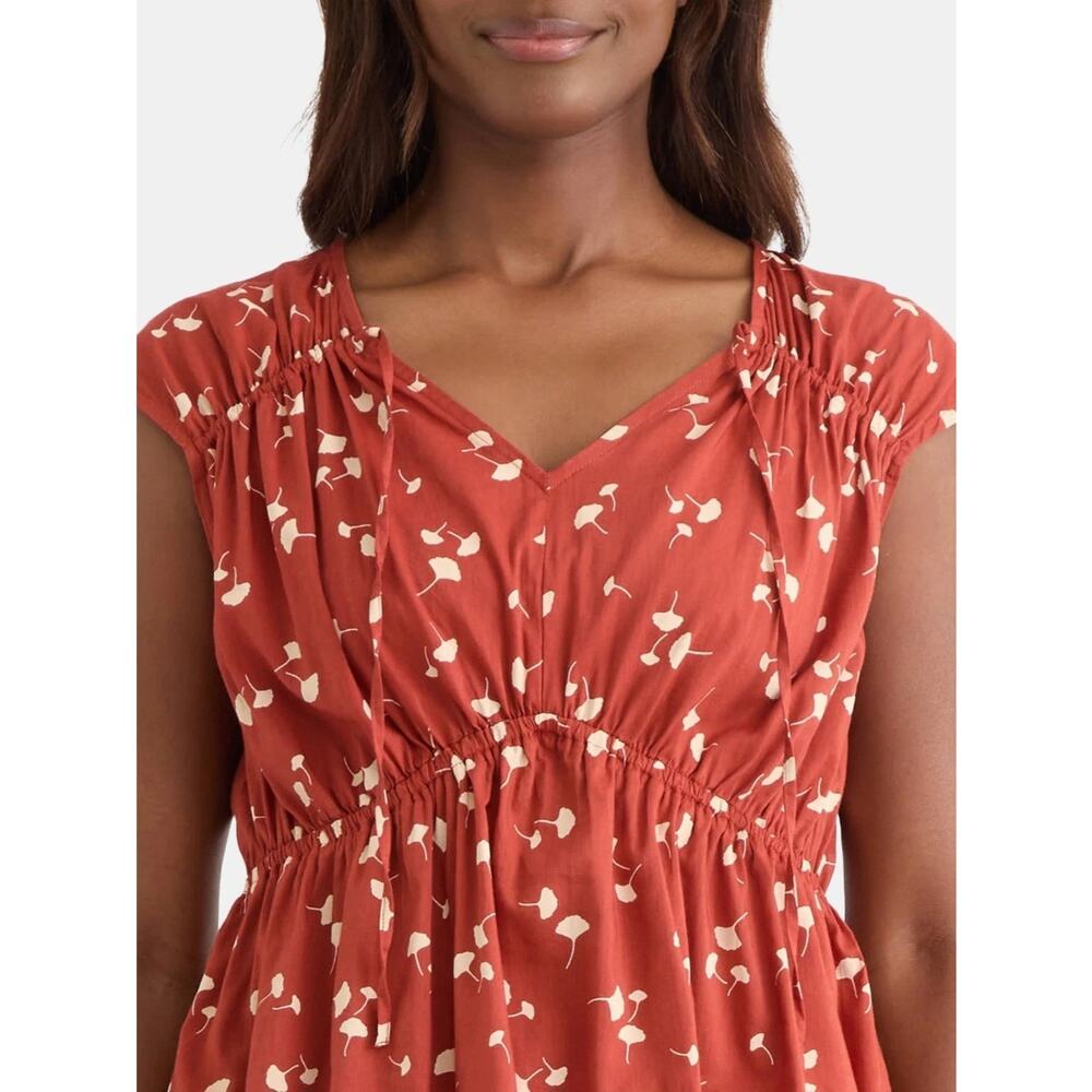 NWT Time and Tru Spade Neck Blouse Women's XS Rusty Bronze Ginkgo Leaf Pattern - Picture 4 of 13